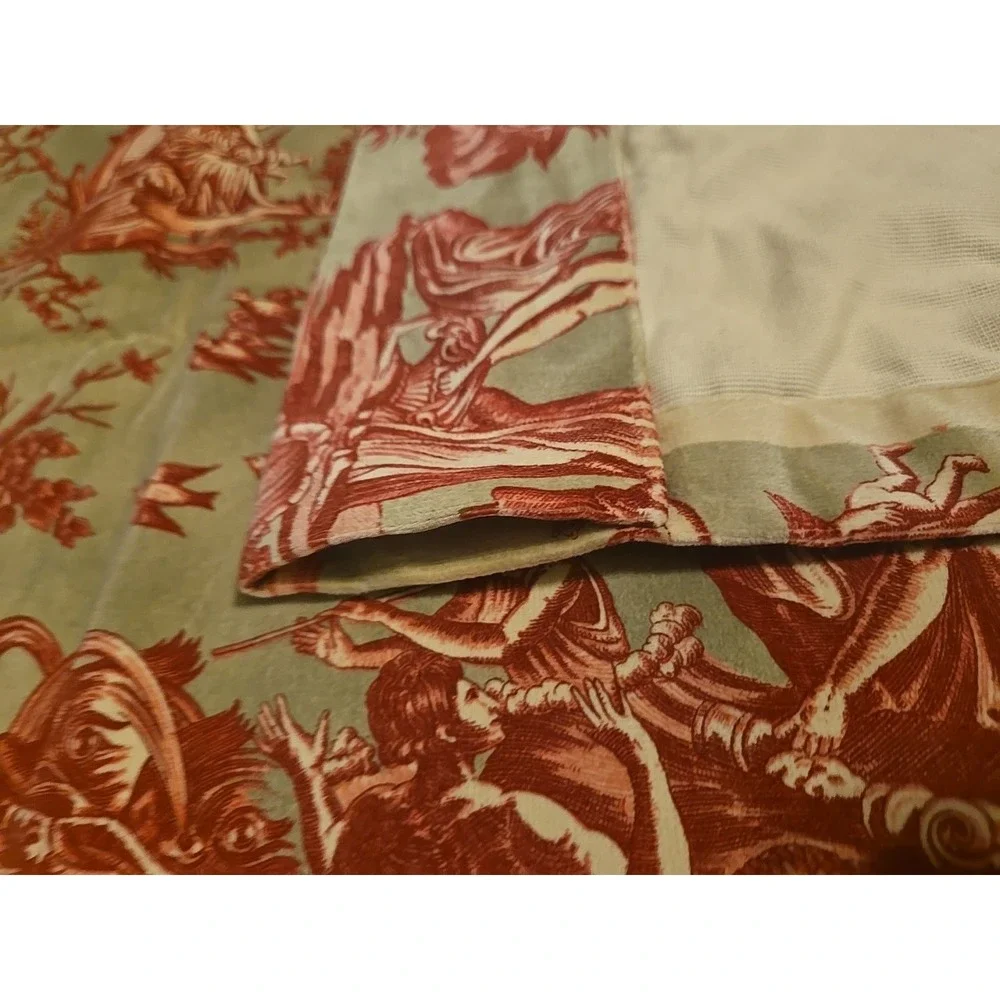 Vintage Toile de Jouy Fabric Panel – French Country Pastoral Scene – Red &‎ Blue
